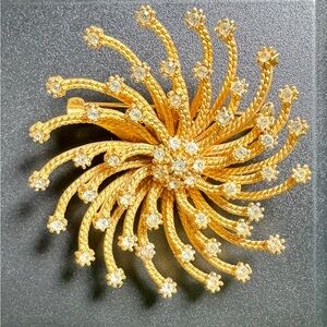 Gold-Tone Crystal Flower Burst Pin, Vintage